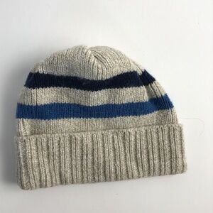 Classic knit oatmeal color wool blend stripe Winter Hat Beanie Cap